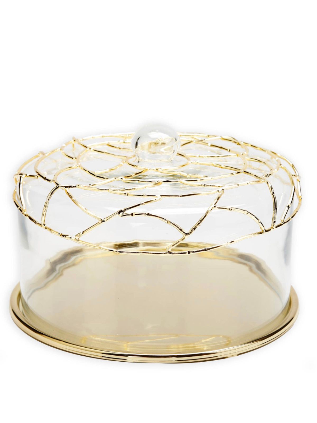 11.25D Gold Metal Cake Plate with Glass Dome and Gold Mesh Design sold by KYA Home Decor.