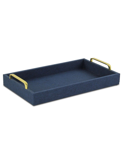 The Isola Di Canter Linen Tray in Navy Blue is an entirely handmade and hand crafted design that blends an engineered wood frame with a linen outer fabric and metal hardware.