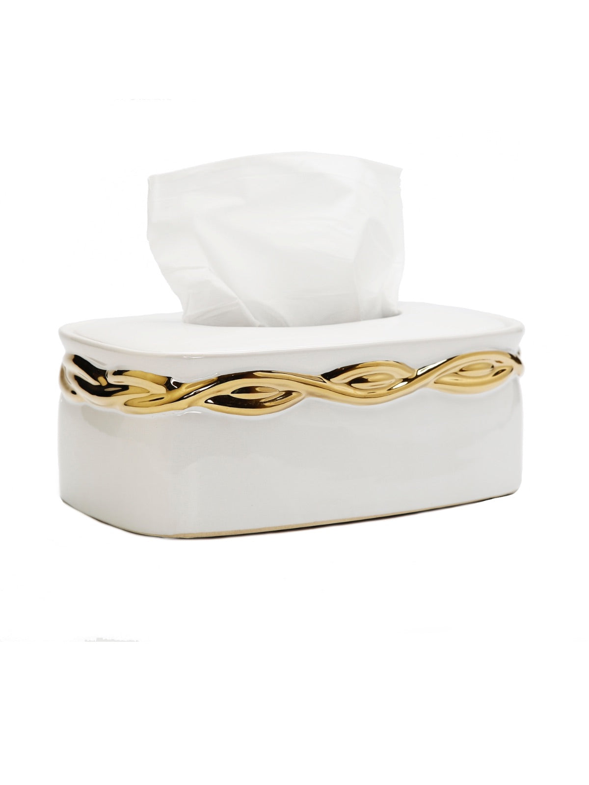 White Ceramic Tissue Box with Stunning Gold Design sold by KYA Home Decor.