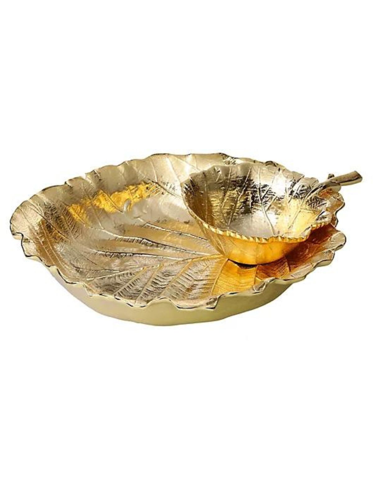 Gold Stainless Steel Leaf Shaped Chip and Dip Bowl Sold by KYA Home Decor.