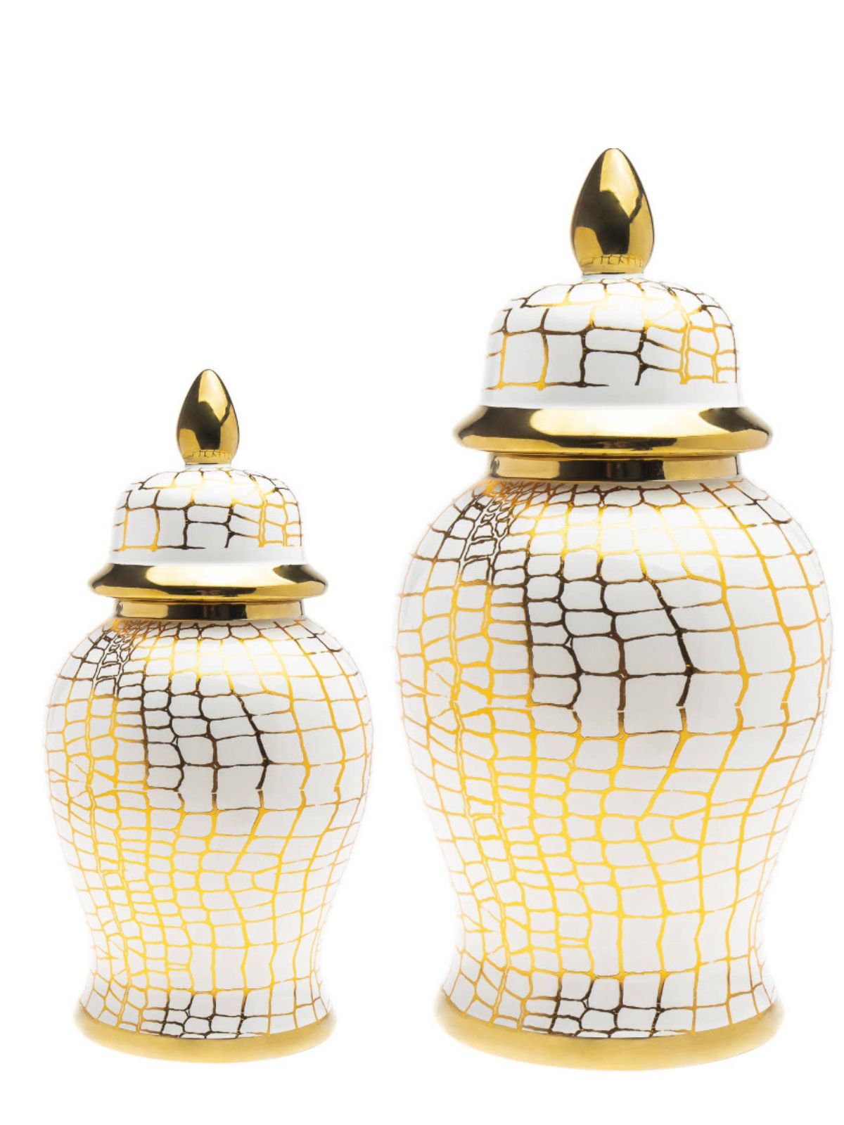 Snake Print Porcelain Ginger Jar with an elegant gold-tone rim and base. Available in 2 sizes