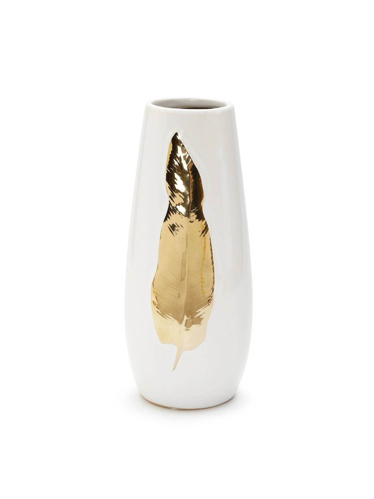 10H White Ceramic Decorative Vase with Gold Leaf Design - KYA Home Decor