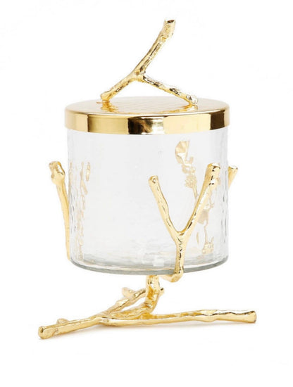 8H Luxury Kitchen Glass Canister With Gold Metal Branch Design Base and Lid - KYA Home Decor. 