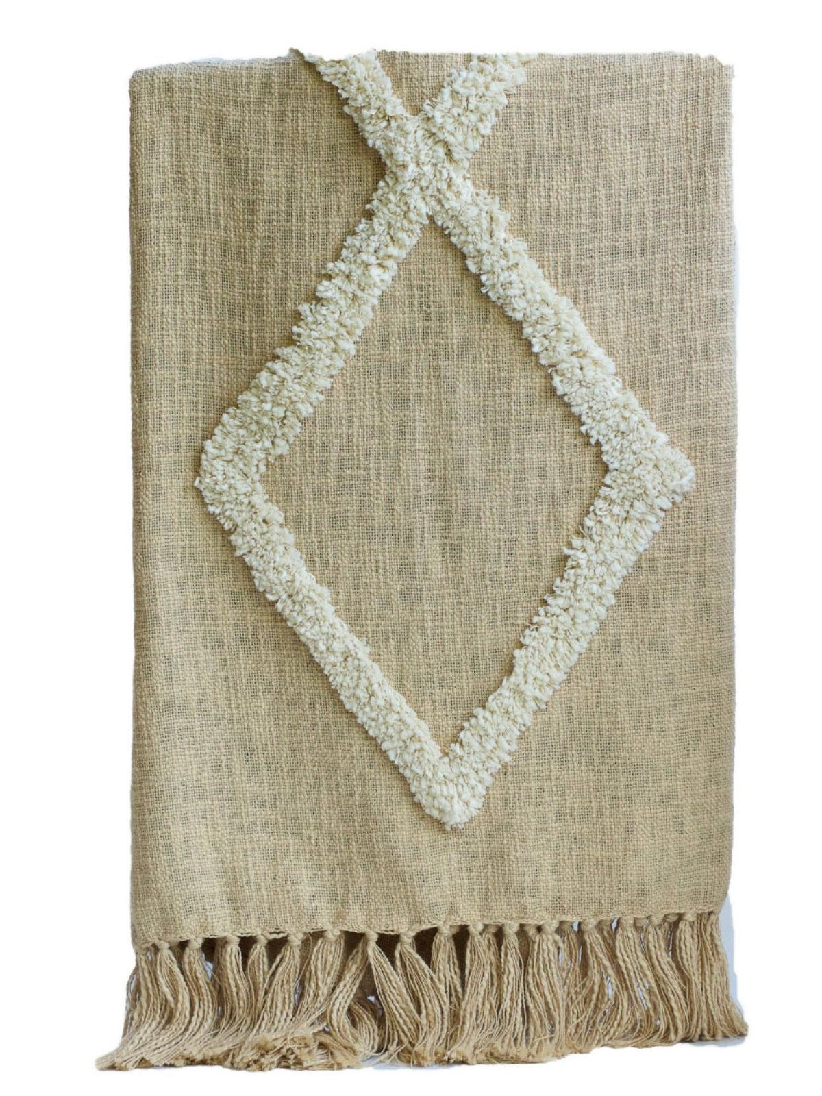 Champagne Gold Modern Tribal Tufted 100% Cotton Decorative Throw Sold by KYA Home Decor, 50W x 60L. 