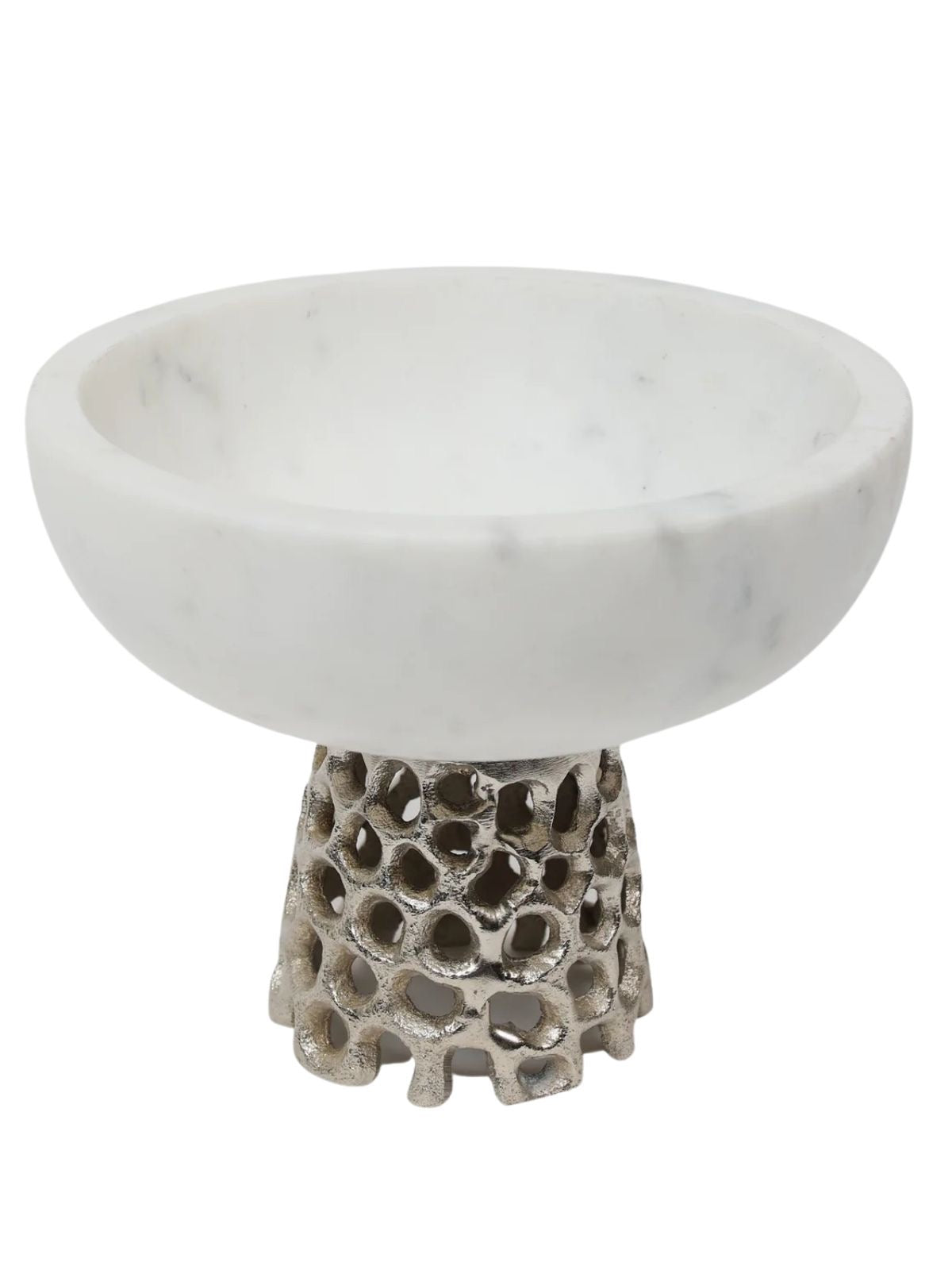 Marble Bowl with Web Cutout Silver Metal Base Sold by KYA Home Decor, 5.75H x 7W.