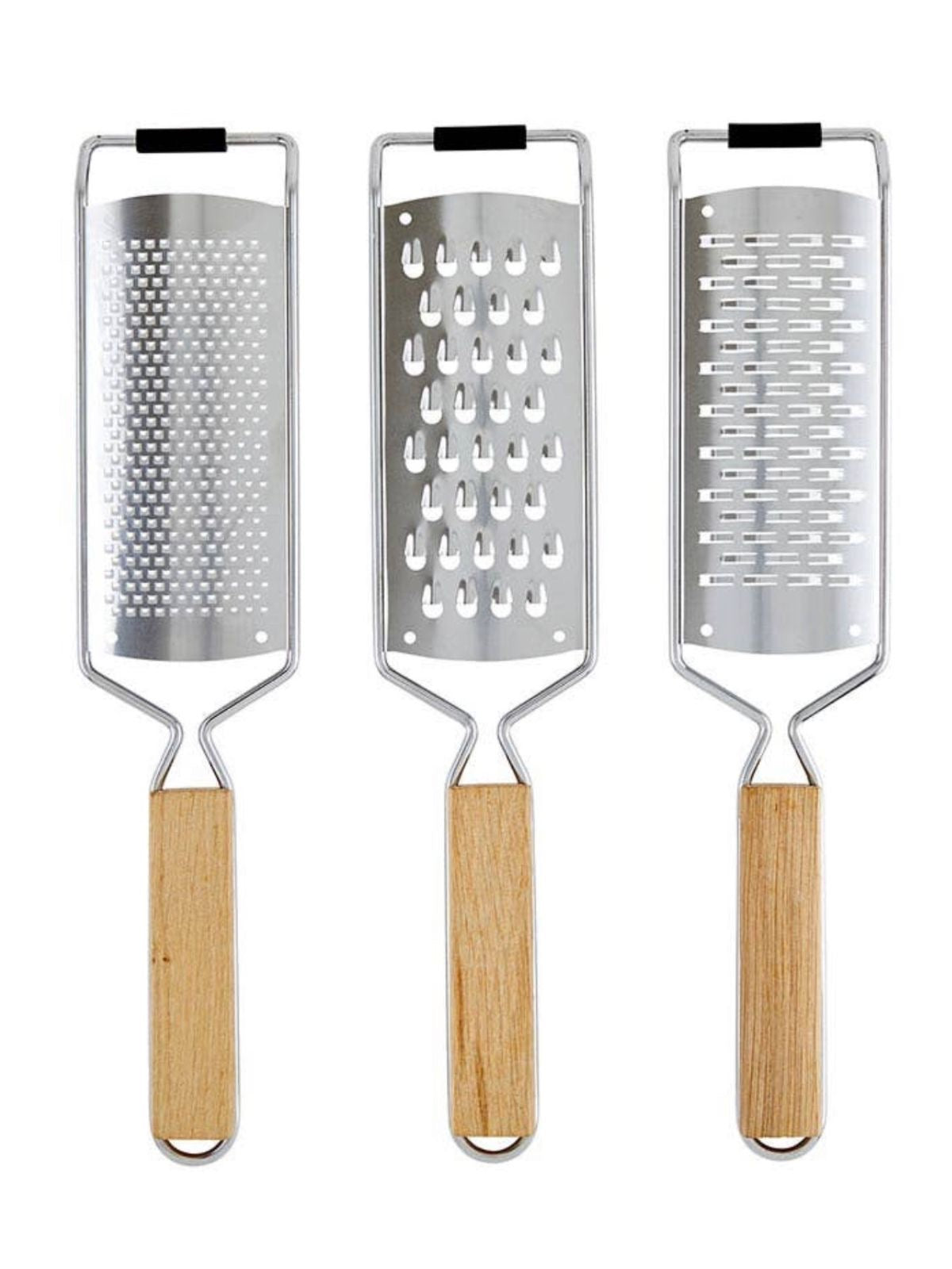 This stainless steel and oak wood grating tool collection is both functional and practical. This gift set is ideal for grating everything from firm cheese and chocolate to produce and spices available at KYA Home Decor. 