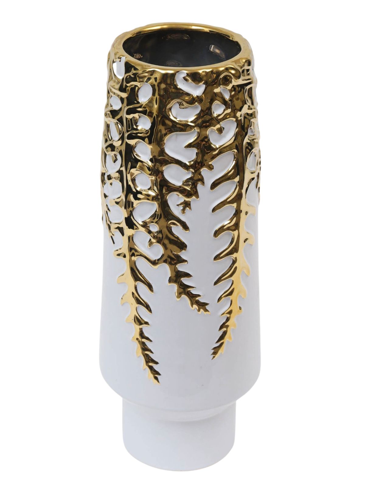 18.5H White Decorative Vase With Luxury Gold Vine Pattern - KYA Home Decor