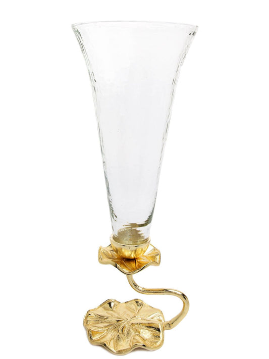 Luxurious Designer Glass Vase on Stainless Steel Gold Lotus Flower Designed Base - KYA Home Decor