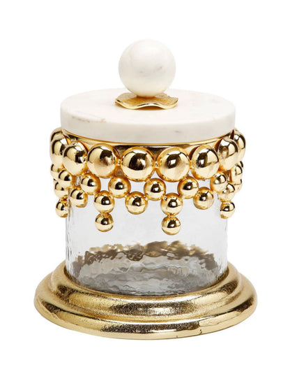 8H Luxury Kitchen Glass Canister With Gold Tear Drops Design and Marble Lid - KYA Home Decor. 