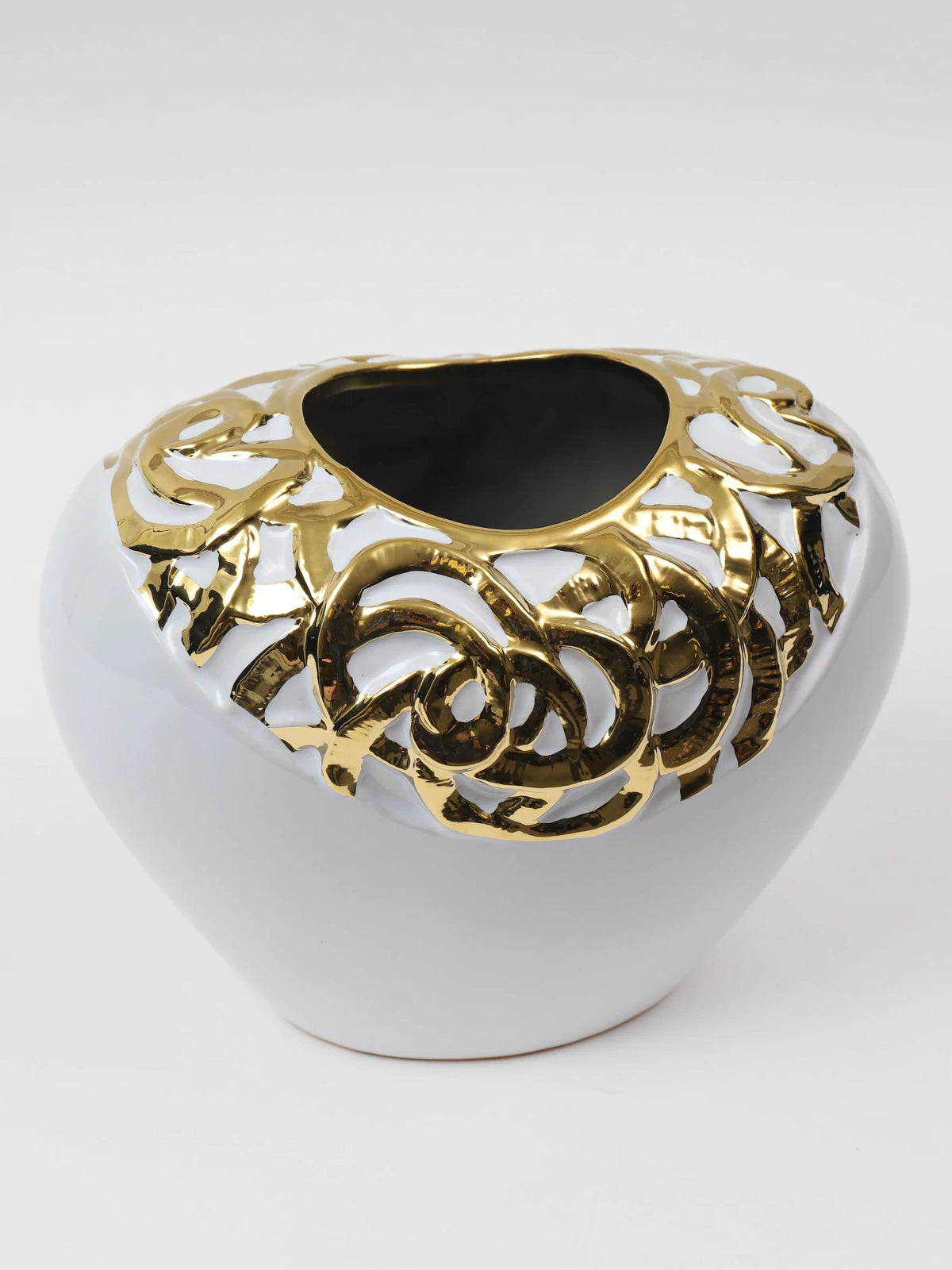 White Ceramic Decorative Vase With Stunning Gold Border Design sold by KYA Home Decor