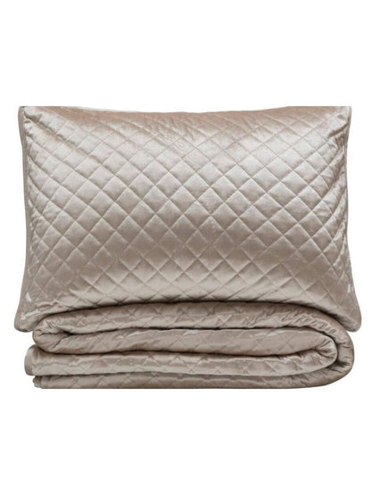 The Noah quilt set features a velvet fabric with a boxed diamond quilt pattern. The rich decorator look of this quilt set will add glamor and glitz to any room. 