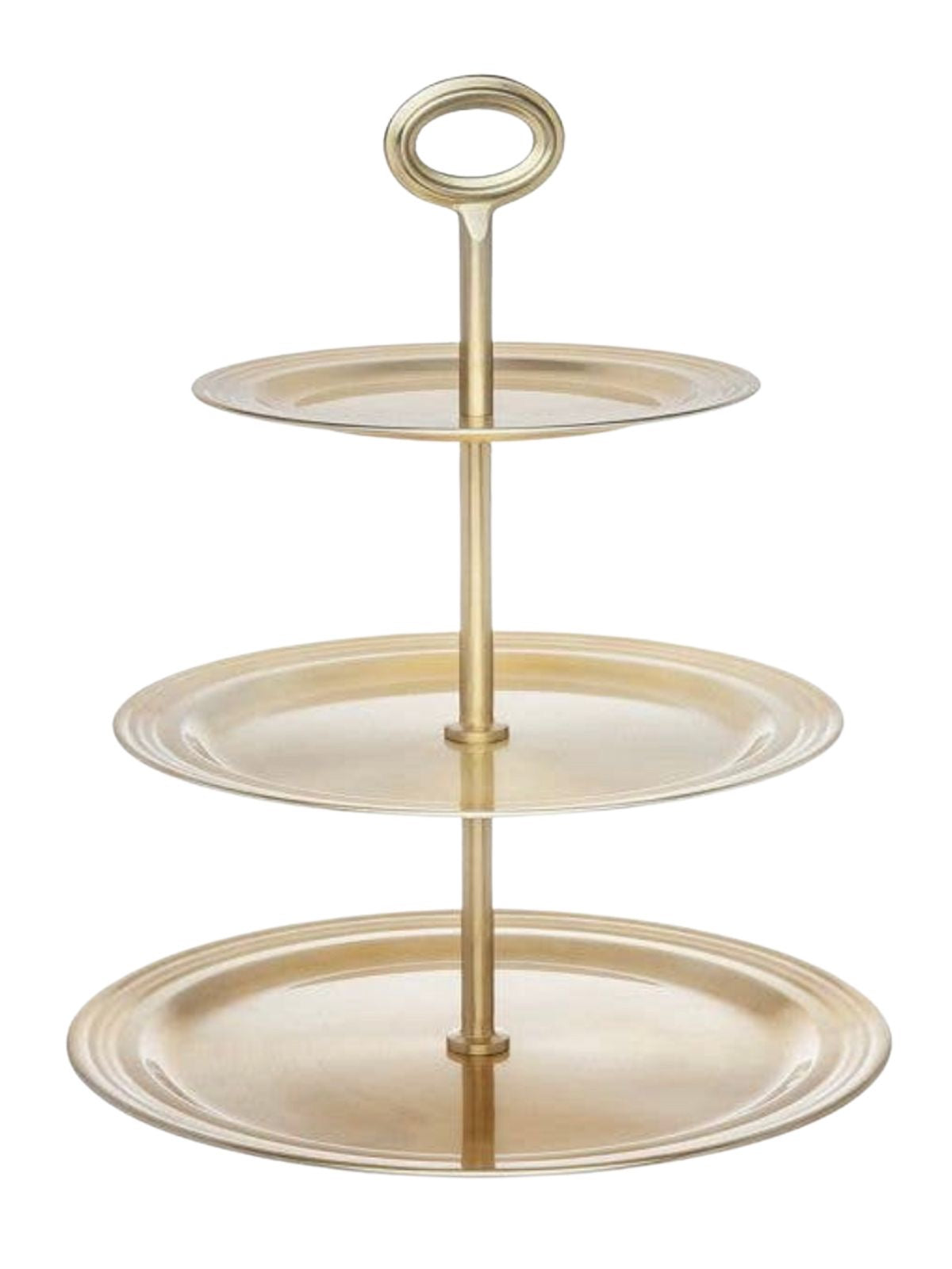 This chic server features three different trays crafted of stainless steel that's contrasted by the rich champagne gold center support Available at KYA Home Decor 