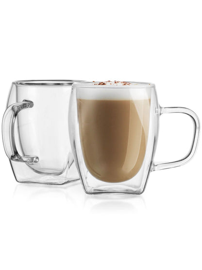 Enjoy your favorite beverage in style with our double wall cappuccino mugs. The Double Walled Handled Mug Pair allows you to enjoy the color and richness of your coffee 