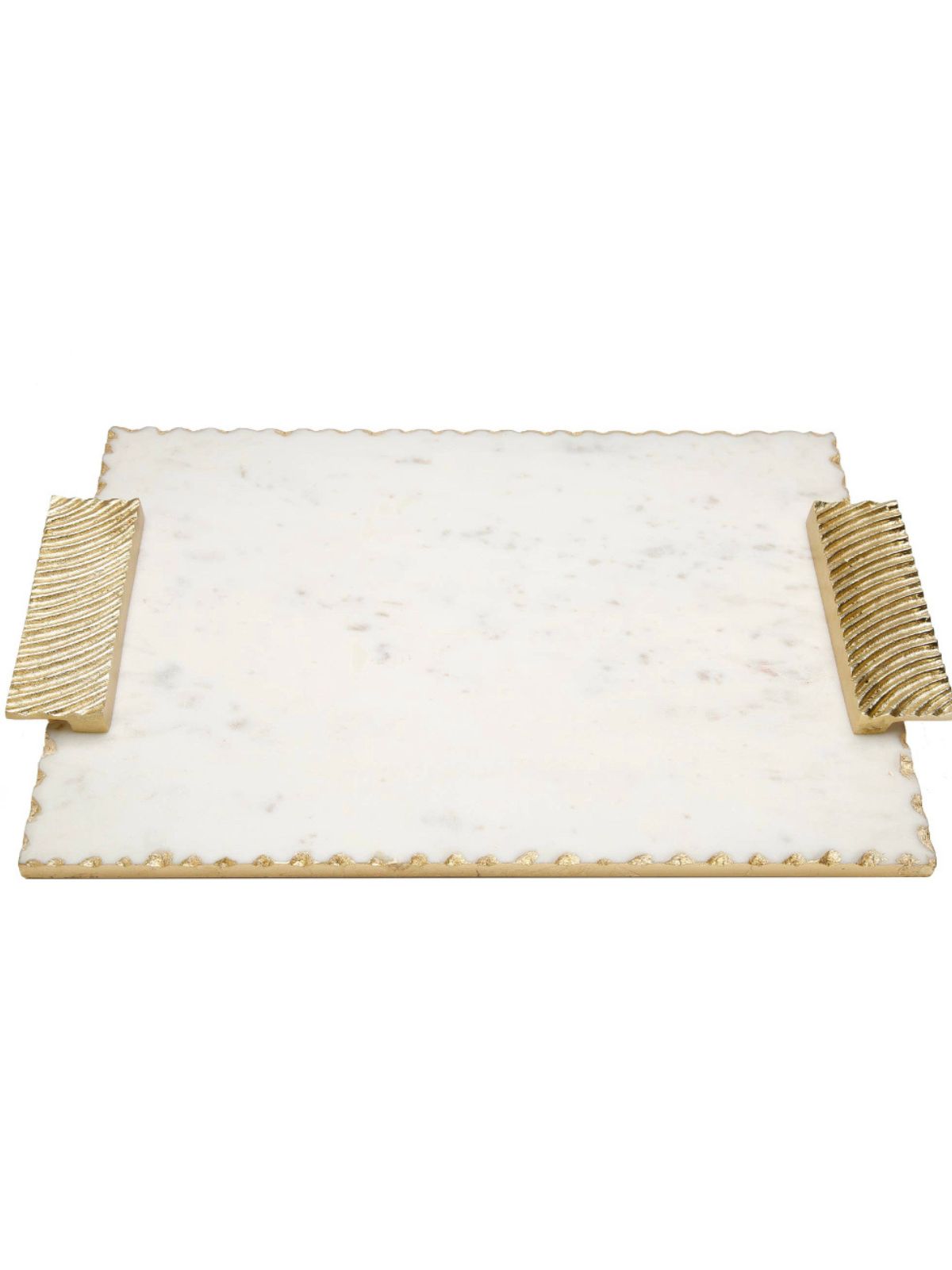 Luxurious White Marble Decorative Tray with Gold Brass Handles Sold by KYA Home Decor.