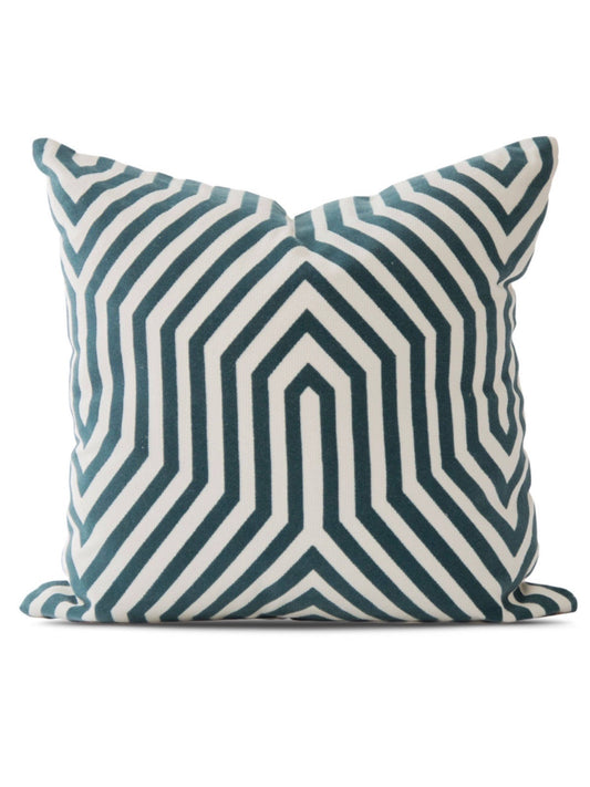 The Nuova Modern Geometric throw pillow is sure to make a statement in your home with a linen-textured 100% cotton cream woven fabric layered with a yarn-dyed contrast pattern. Available in 2 colors sold by KYA Home Decor 