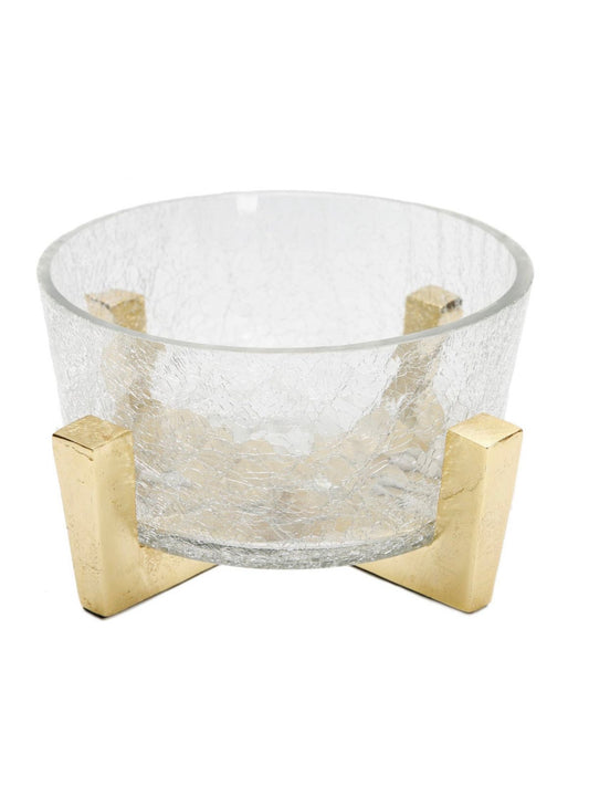 8 inch Round Glass Bowl On Gold Block Base Sold by KYA Home Decor.