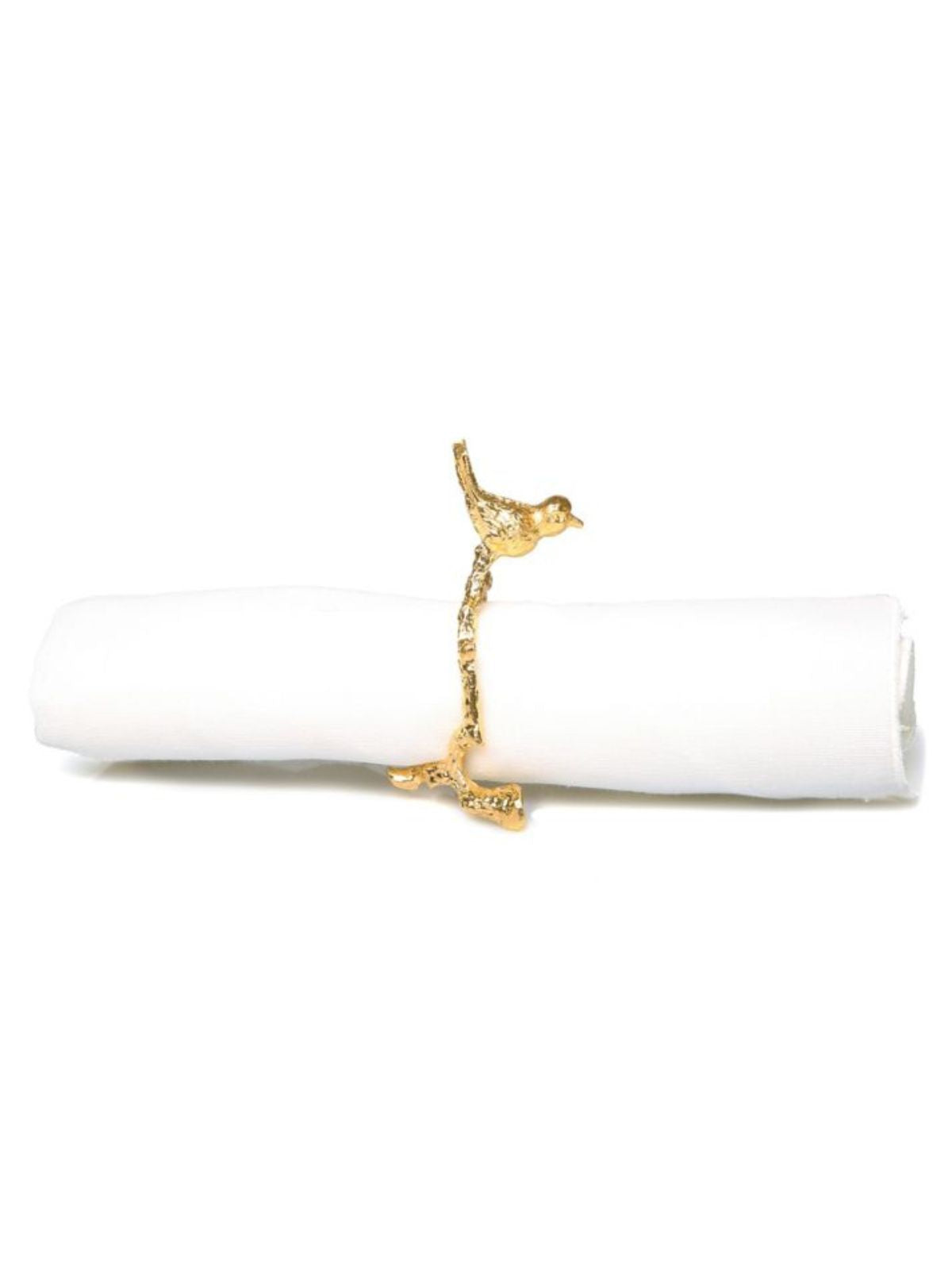 Set of 4 Gold Bird On Twig Designed Stainless Steel Napkin Rings Sold by KYA Home Decor.