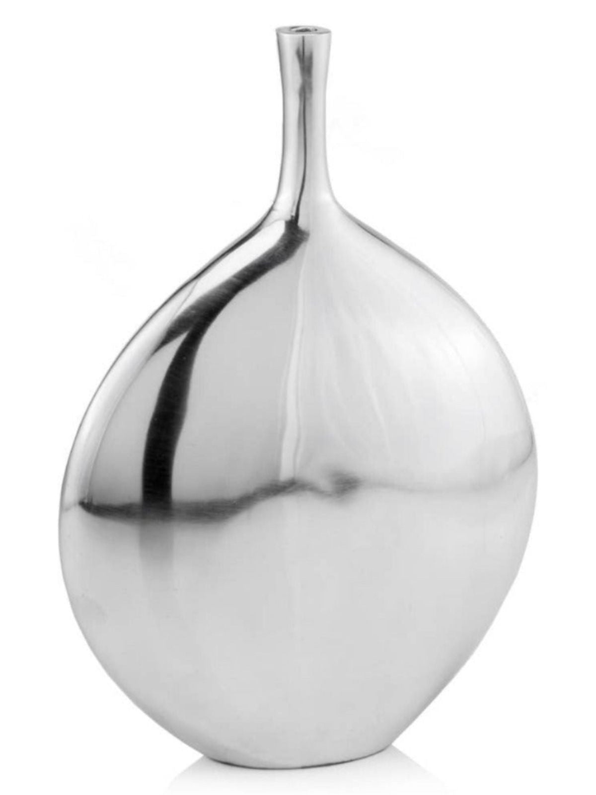 Silver Round Metallic Designer Vase with Narrow Long Neck - Large