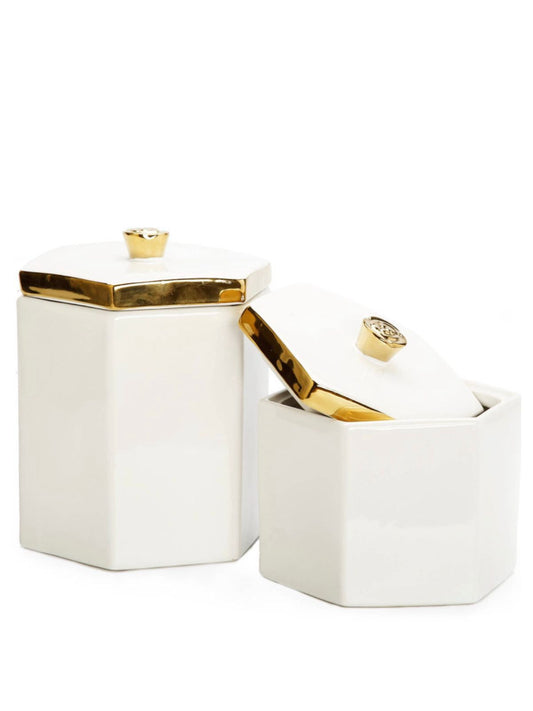 Decorative White Ceramic Jar with Luxury Gold Flower Knob and Lid, 2 sizes - KYA Home Decor