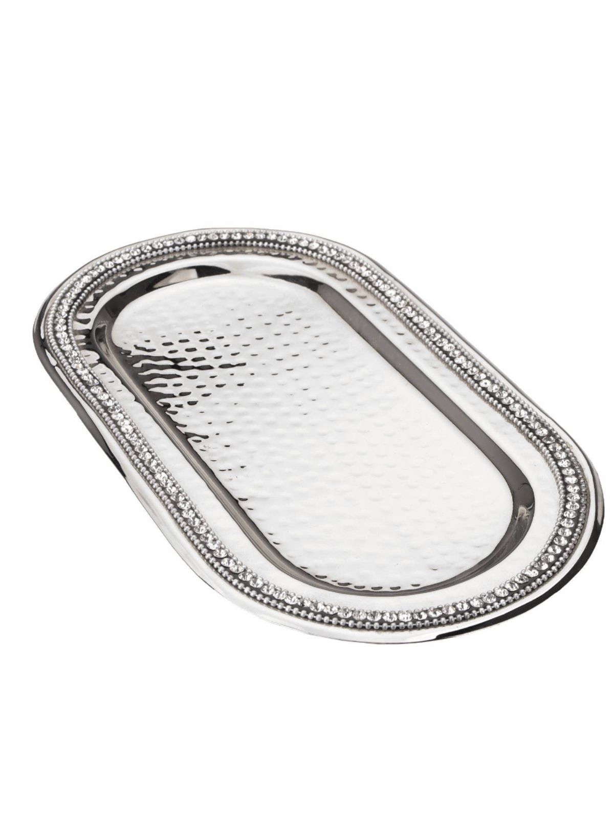 Stainless Steel Oval Tray with Diamond Edges