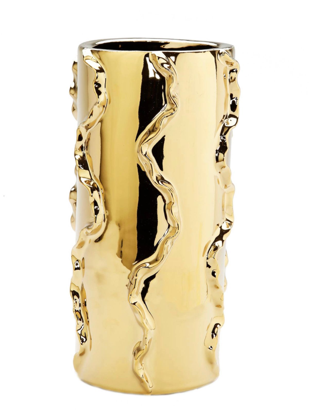 12H Gold Ceramic Decorative Vase with Luxury Ruffle Design - KYA Home Decor