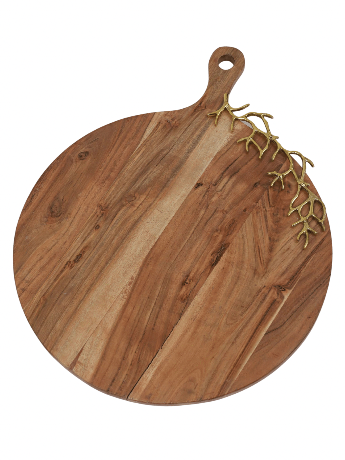 Round Wood Charcuterie Board with Luxury Gold Coral Design and Handle sold by KYA Home Decor.