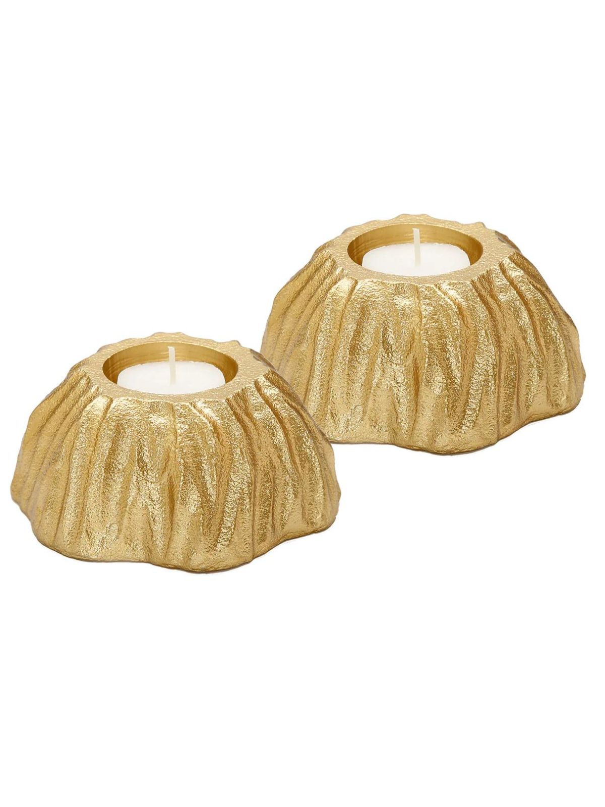 Set of 2 Gold Textured Brass Tea Light Candle holders, Measuring 4 inches each | KYA Home Decor. 