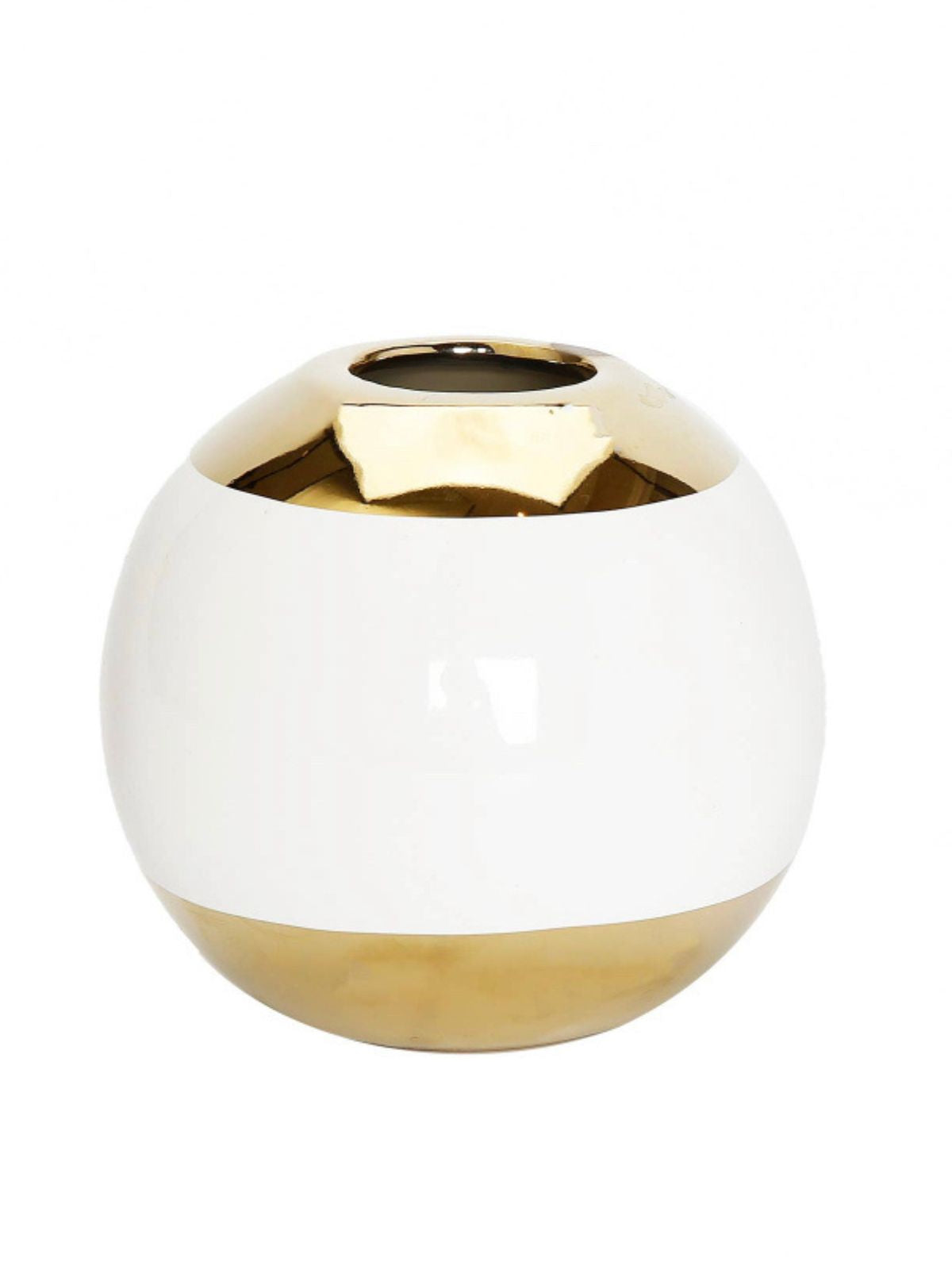 4D White and Gold Round Bud Ceramic Vase - KYA Home Decor. 