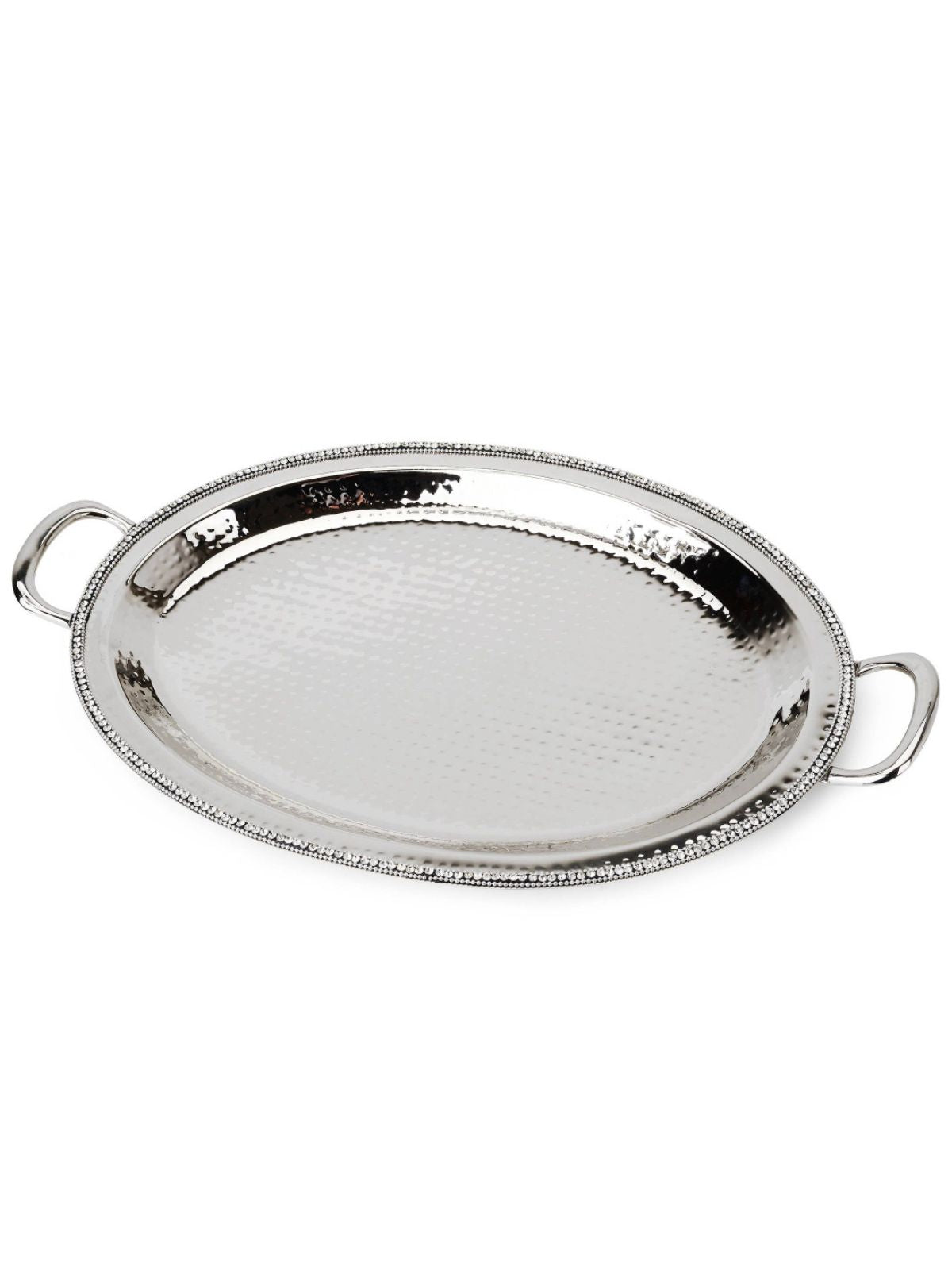 Stainless Steel Oval Tray with Diamond Crystal Edges.