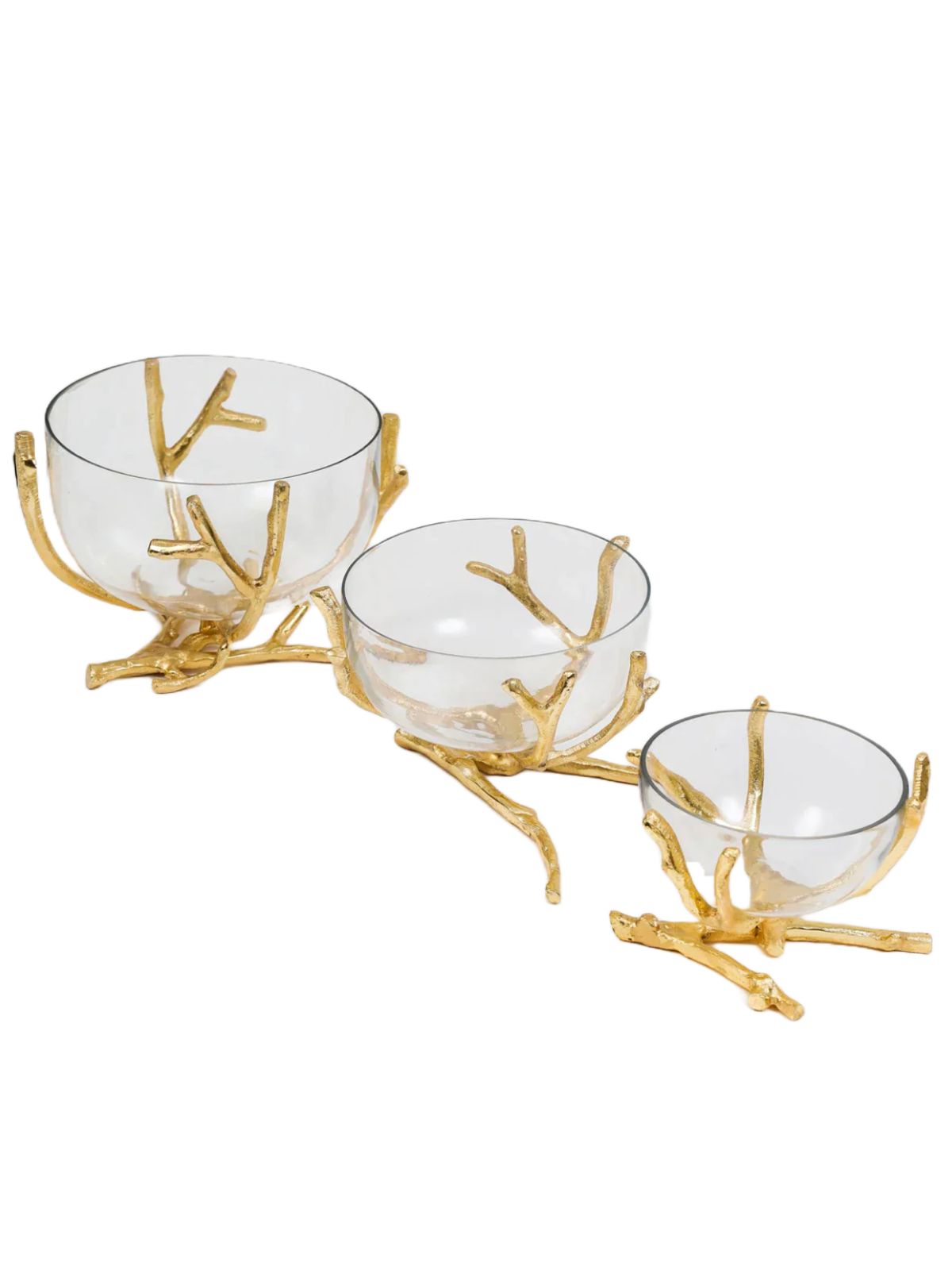 Gold Twig Base with Removable Glass Bowl, Available in 3 Sizes.