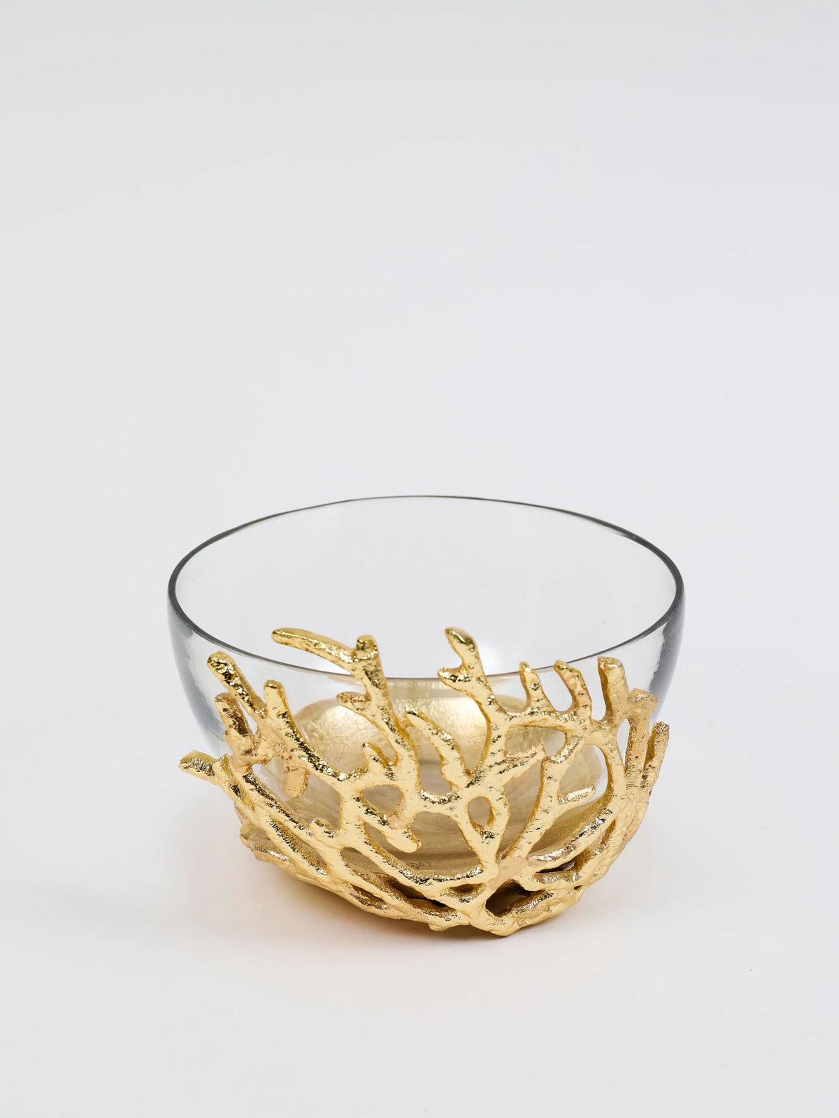 Glass Bowl with Gold Branch Design, Size Small.