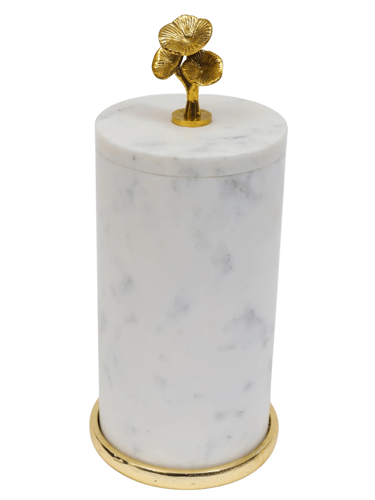 9.5H White Marble Canisters with Gold Metal Floral Design on Lids - KYA Home Decor.