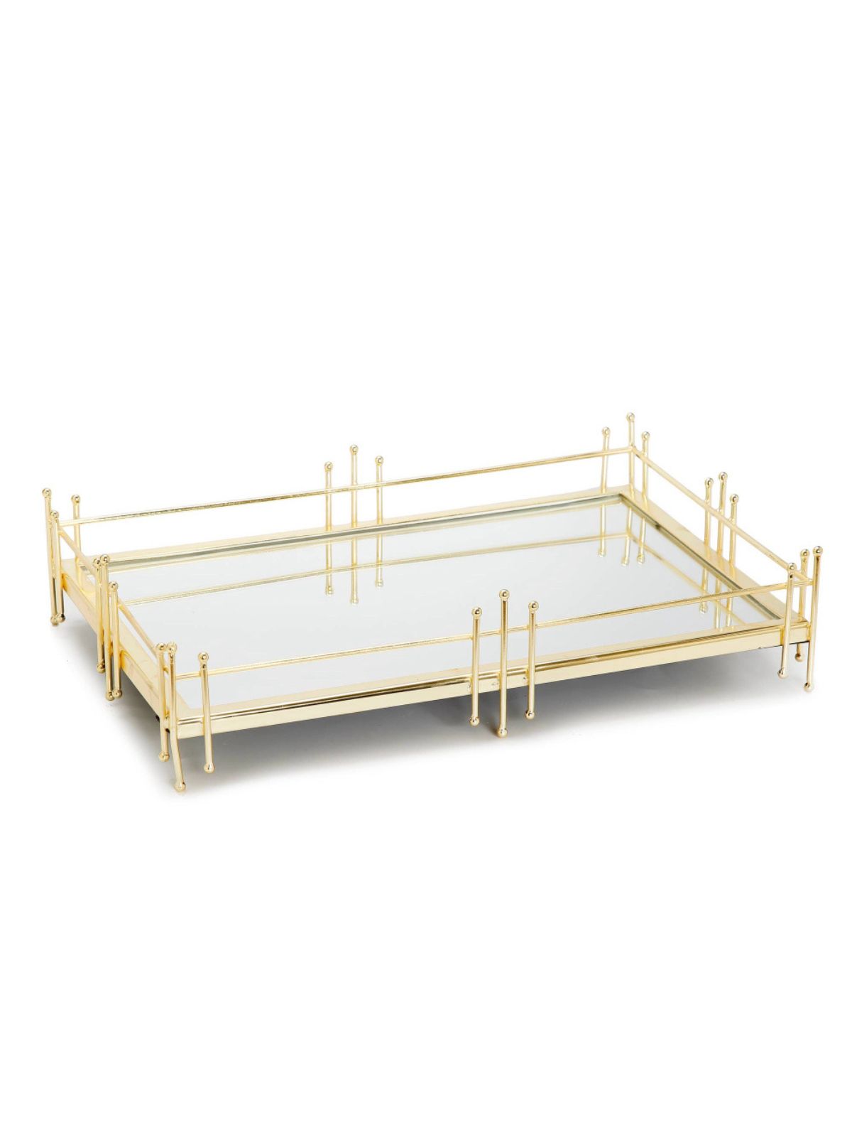Oblong Mirror Tray with Luxury Gold Linear Design, 14L