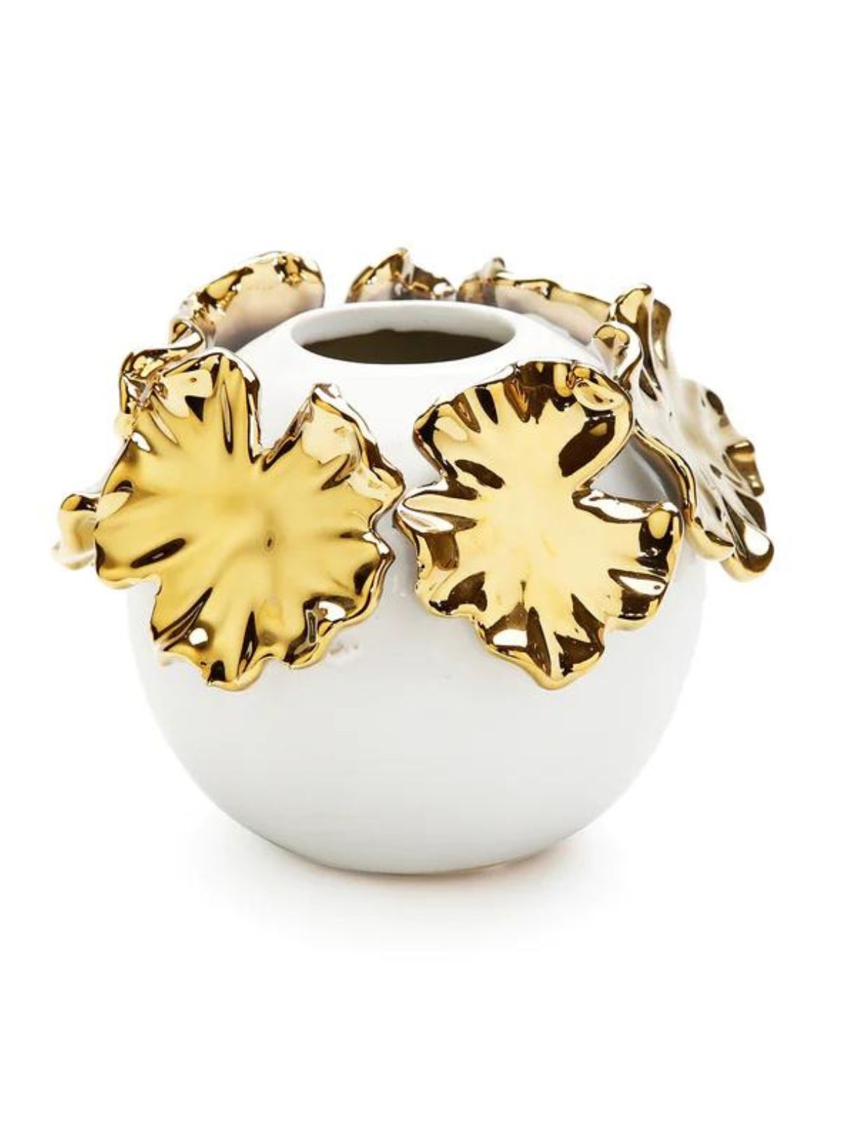 5.75D Round Ceramic Decorative Vase with Gold Flower Petals - KYA Home Decor
