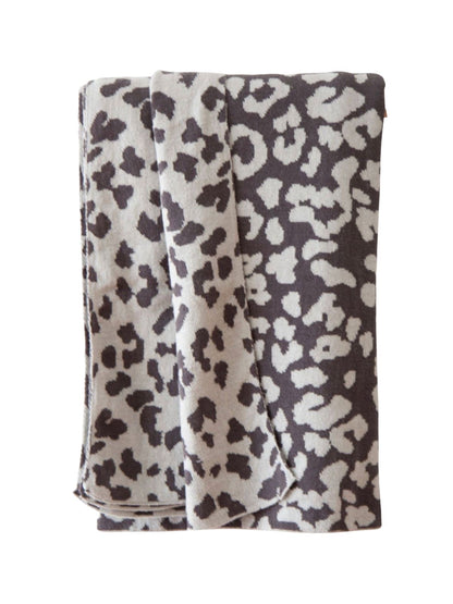 Leopard Print 100% Cotton Knit Decorative Throw Blanket in Charcoal Color sold by KYA Home Decor, 50W x 60L.