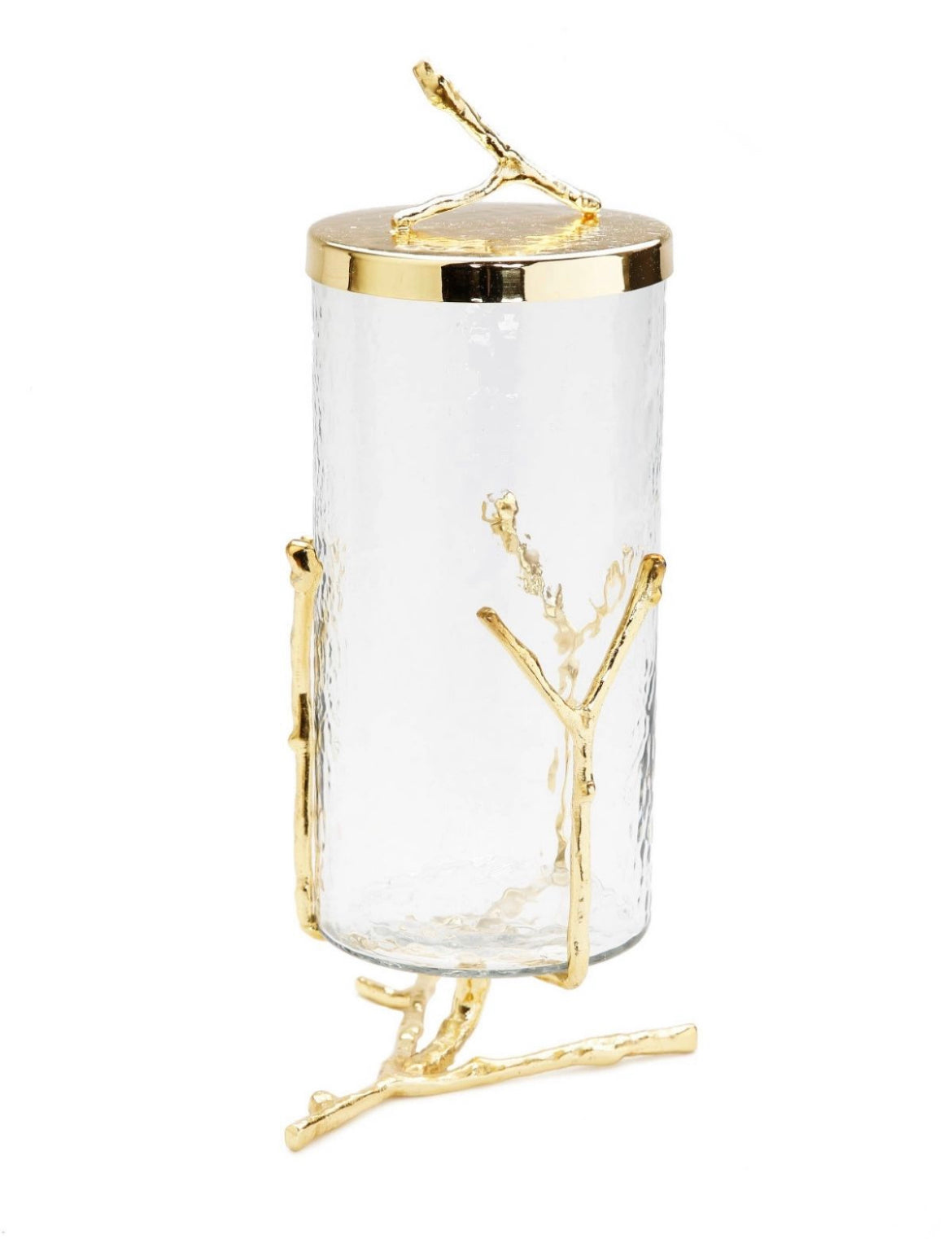 12H Luxury Kitchen Glass Canister With Gold Metal Branch Design Base and Lid - KYA Home Decor. 