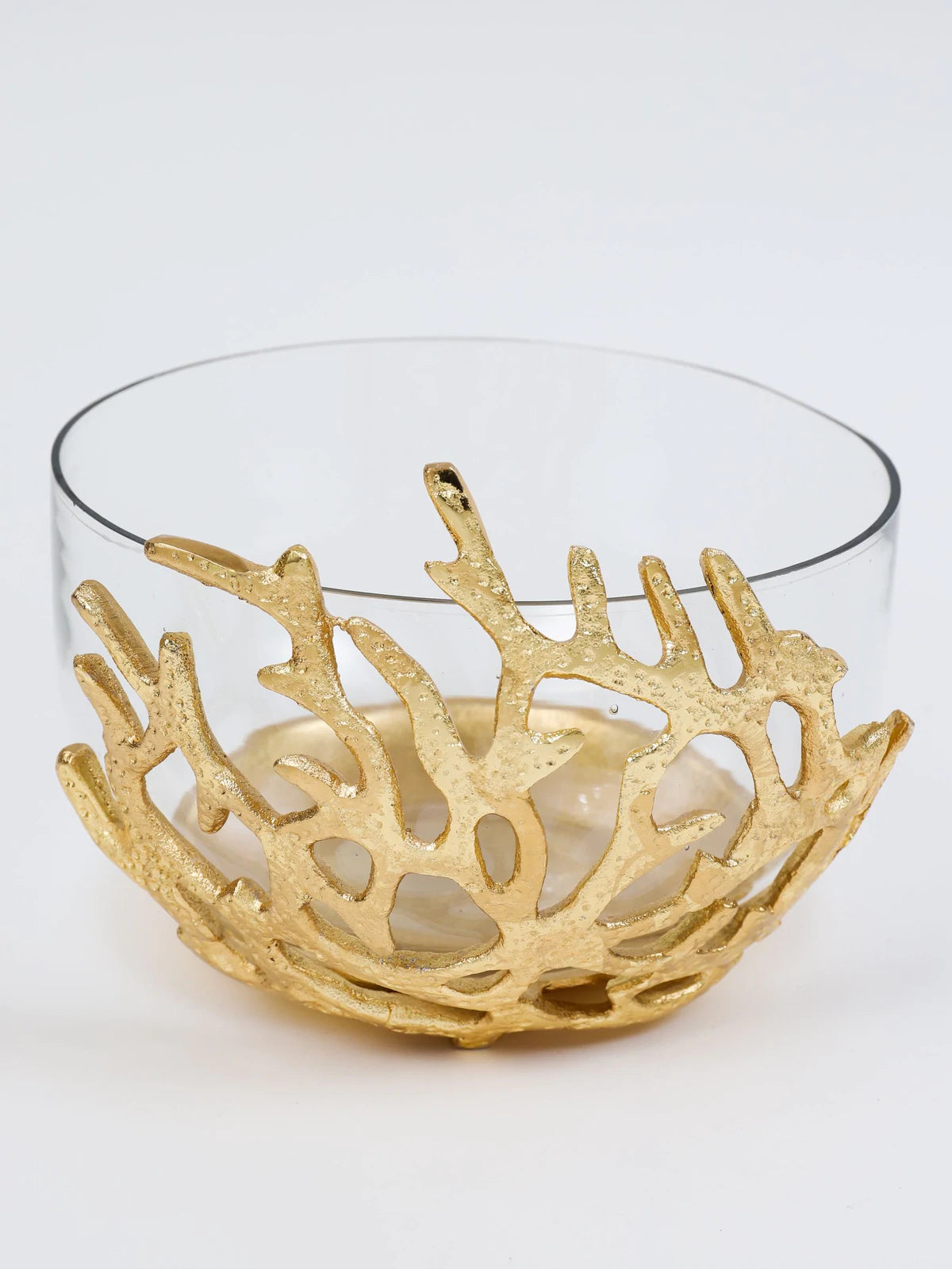 Glass Bowl with Gold Branch Design, Large Size.