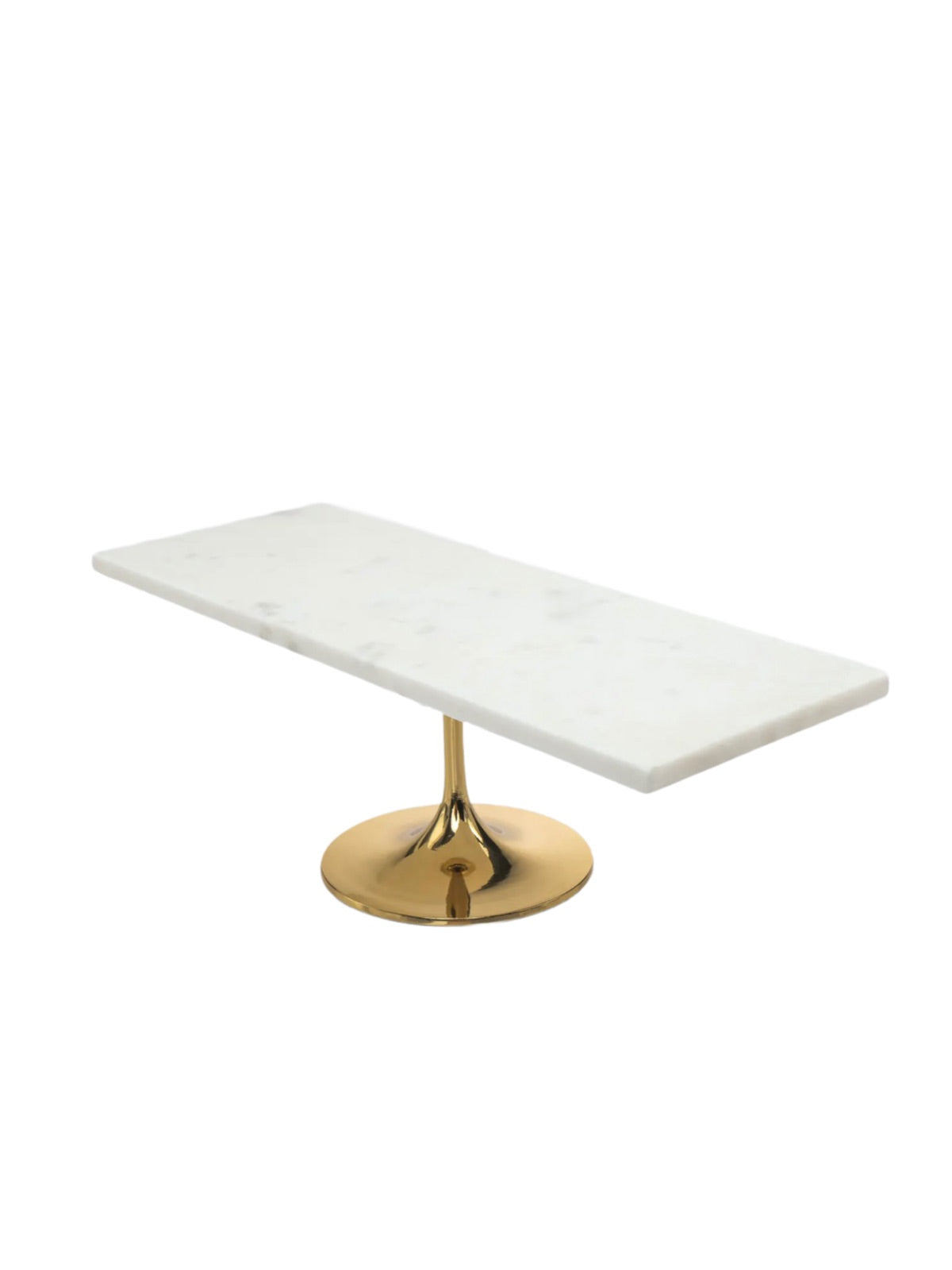 This dessert stand has a classic look of marble decor with a brass inlay for a modern touch Measuring 14L x 7W x 6.5H Available at KYA Home Decor 