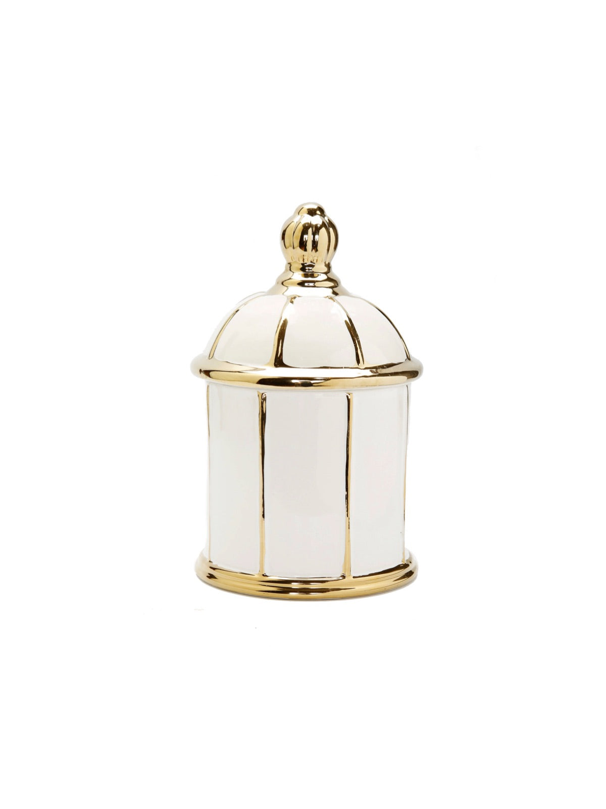 8H white and gold striped ceramic kitchen jars with dome design lid - KYA Home Decor.