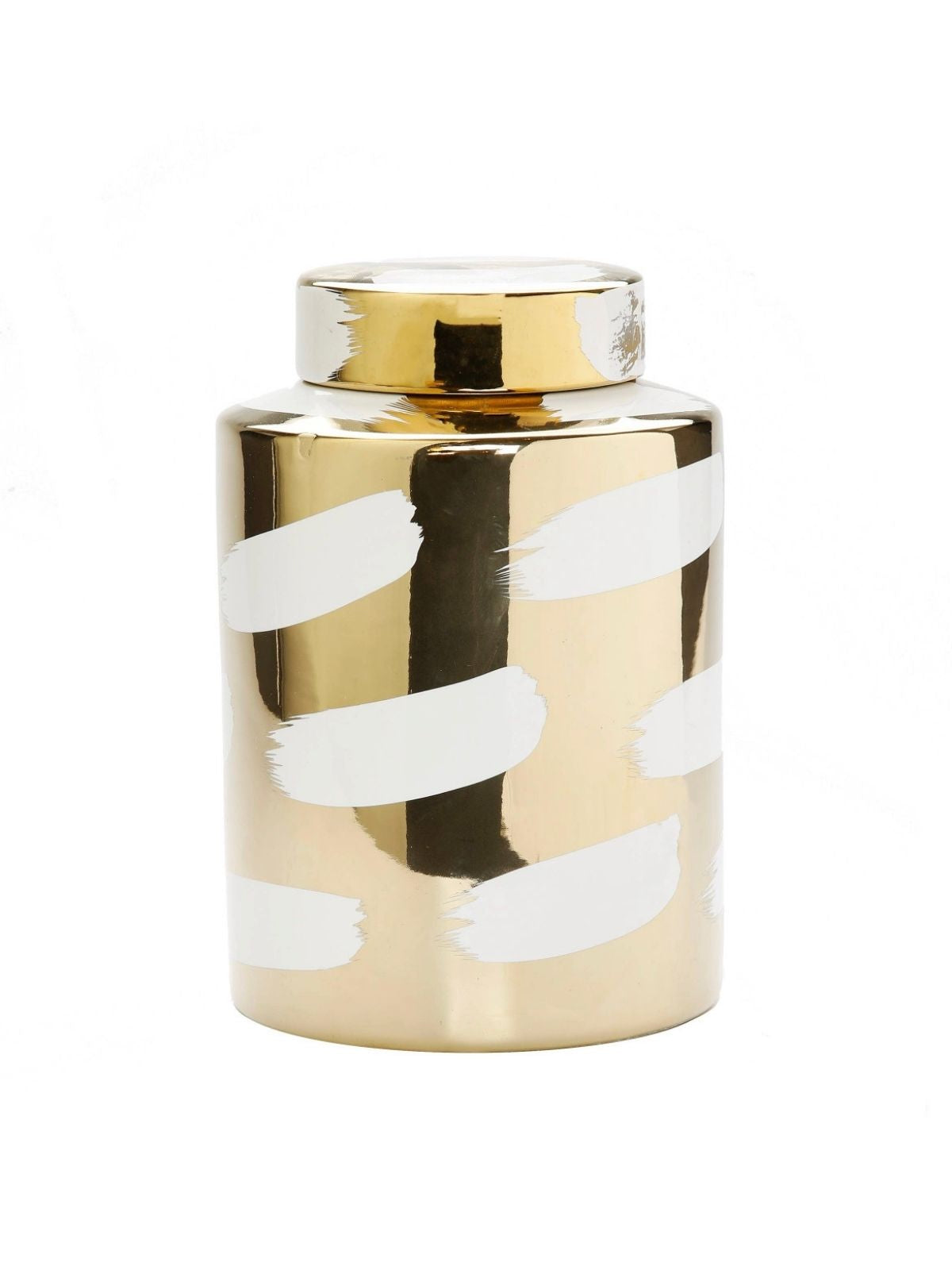 7H Gold Ceramic Decorative Jar With Lid and Luxurious White Brushstroke Design - KYA Home Decor