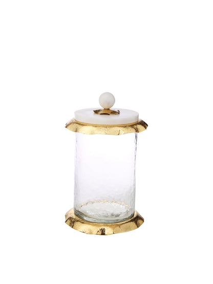 6.5H Luxury Kitchen Glass Canister With Gold Hammered Rim and Marble Lid - KYA Home Decor.