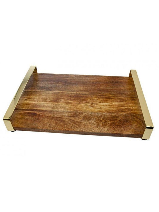 The Oakley Tray blends effortlessly with any contemporary decor. This Tray is crafted of wood for a rustic touch and equipped with gold-tone handles for easy carrying. Measure 20 inches Length and Its Available at KYA Home Decor 