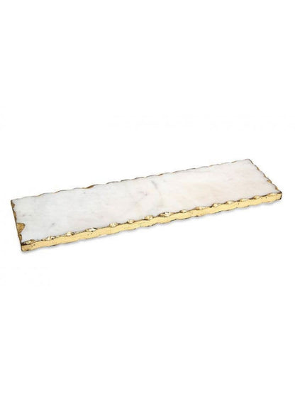 18L x 5W Oblong Marble Decorative Tray with Gold Metallic Edge. 