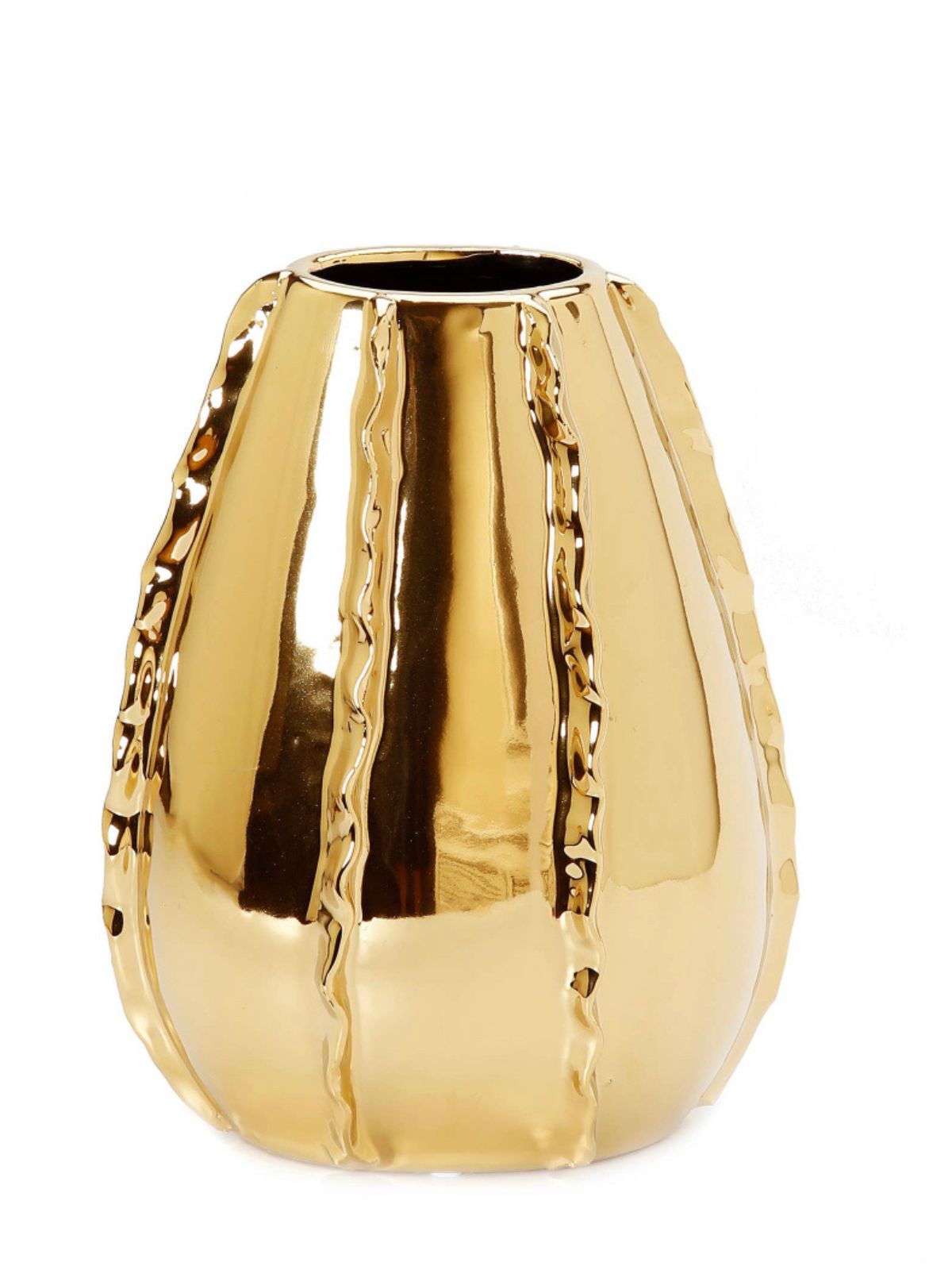 7H Glossy Gold Tear Shaped Ceramic Vase with Luxury Swivel Design - KYA Home Decor