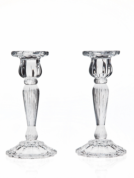 Set of 2 7H Glass Candlestick Holders with Traditional Scallop Design - KYA Home Decor.
