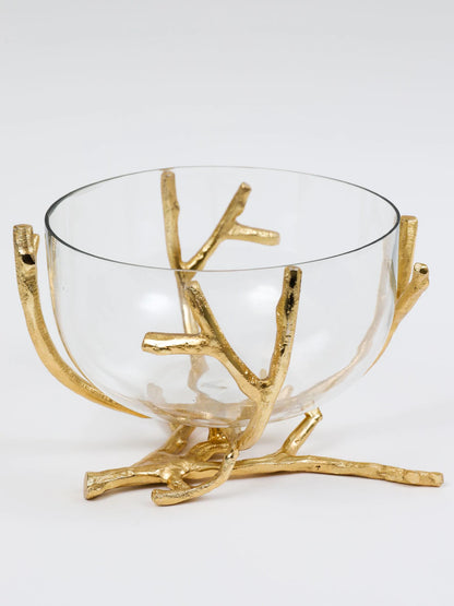 Gold Twig Base with Removable Glass Bowl, Medium Size.