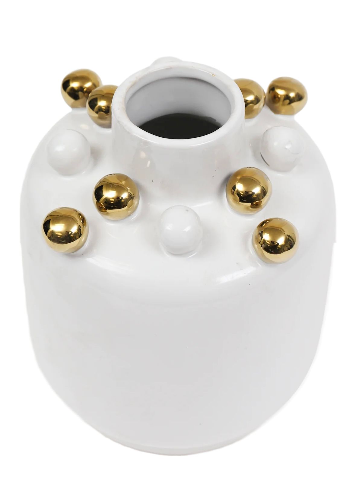 7.5H White Ceramic Designer Vase with Luxury Gold Studs - KYA Home Decor
