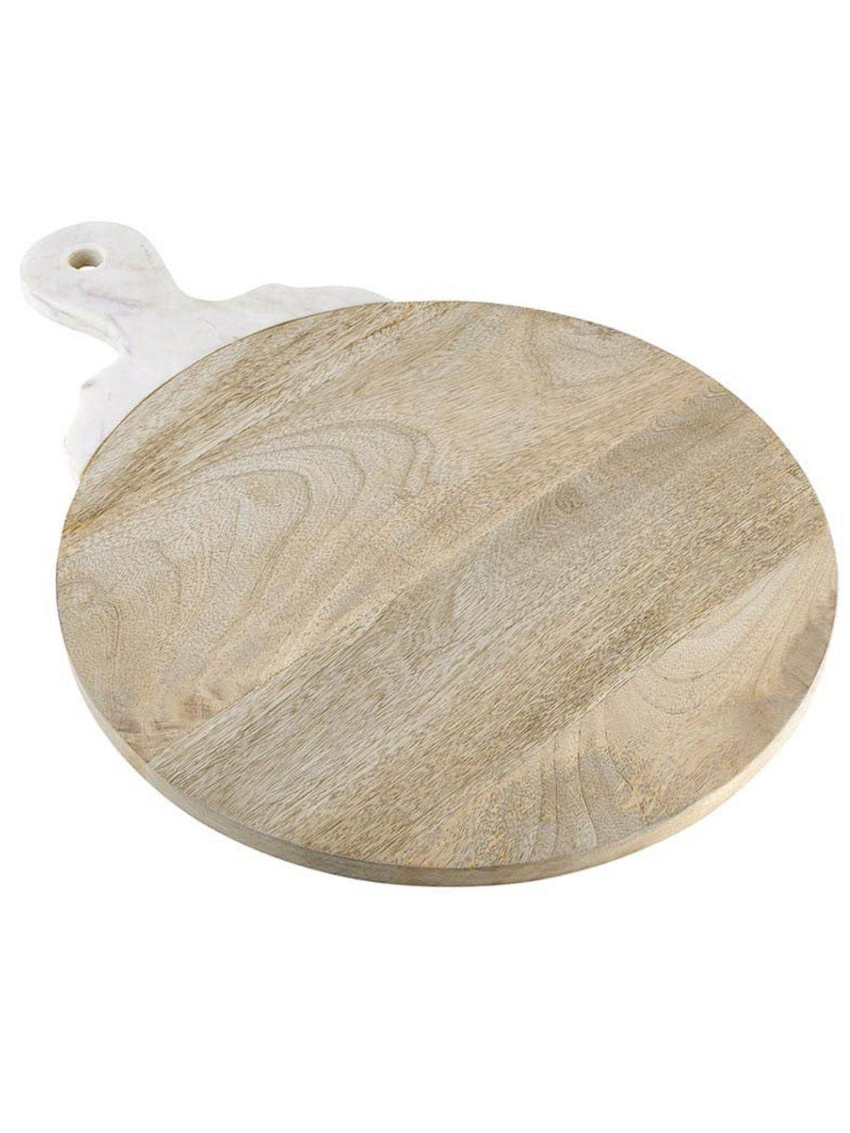 Round Wood Cheese Board with White Carved Marble Handle Sold by KYA Home Decor.