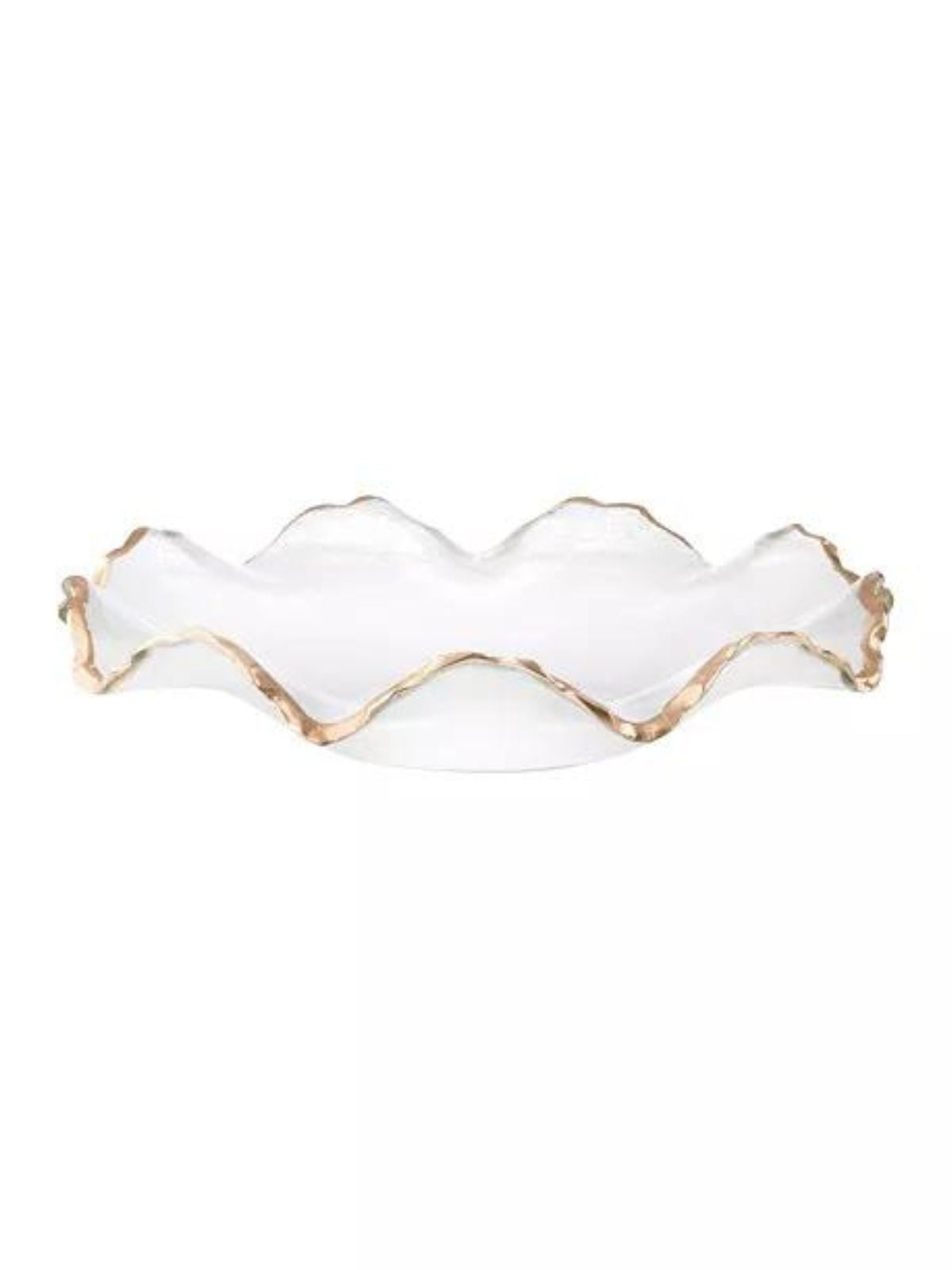 This luxurious 12D glass bowl is elegantly decorated with a ruffled design and gold-tone edge. Sold by KYA Home Decor