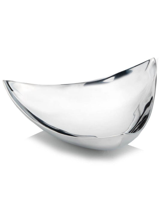 The Lucente Trigon Tray is a Triangle Shape Cast Aluminum Footed Bowl. This version has an ALL Polished Shiny Finish. Great for a Console or as a Centerpiece. 